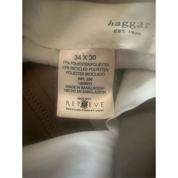 Haggar Mens Iron Free Classic Fit Flat Front Khaki Pant size 34X30 light brown - Picture 9 of 9